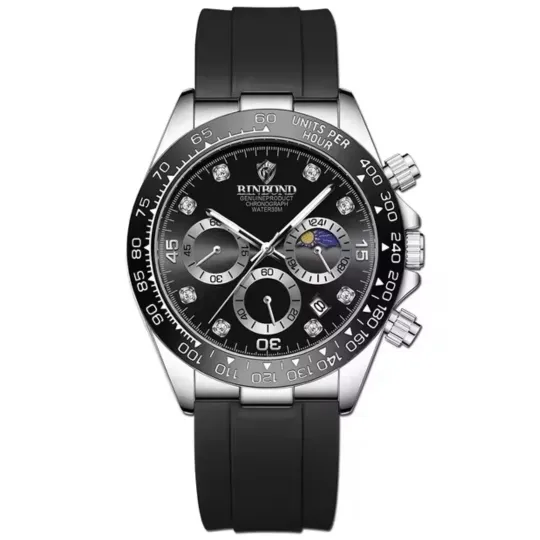 Men’s Chronograph Watch – Black Dial with Black Silicone Strap